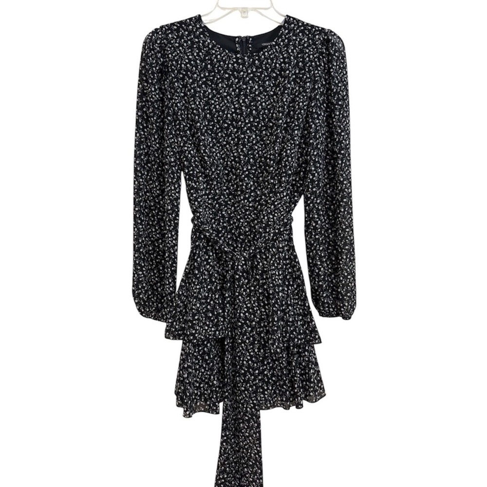 Forever 21 Black Floral Tiered Ruffle Mini Dress Long Sleeve Belted Medium